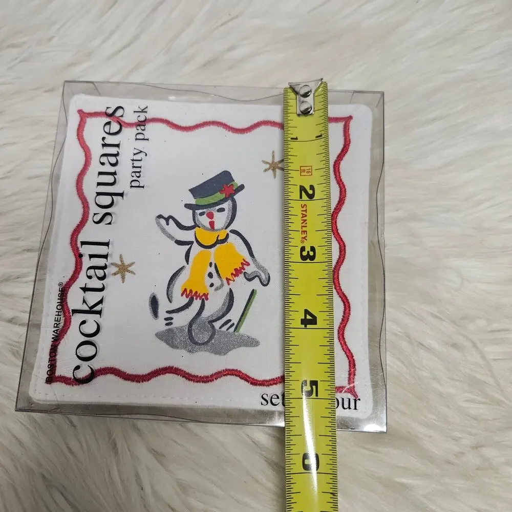 New Boston Warehouse Set of 4 Cocktail Squares Party Pack Christmas Snowman